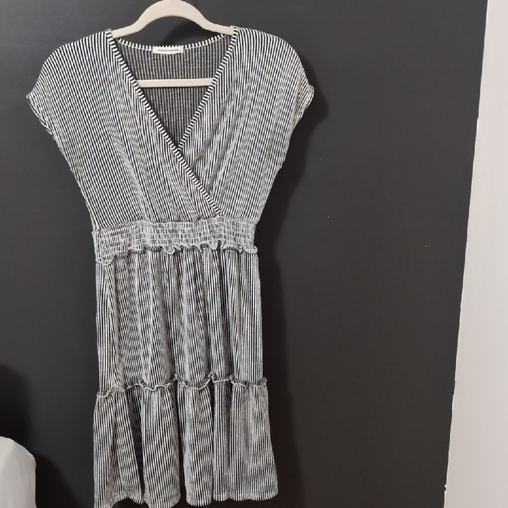 Caution To The Wind Monochrome Striped Midi Dress